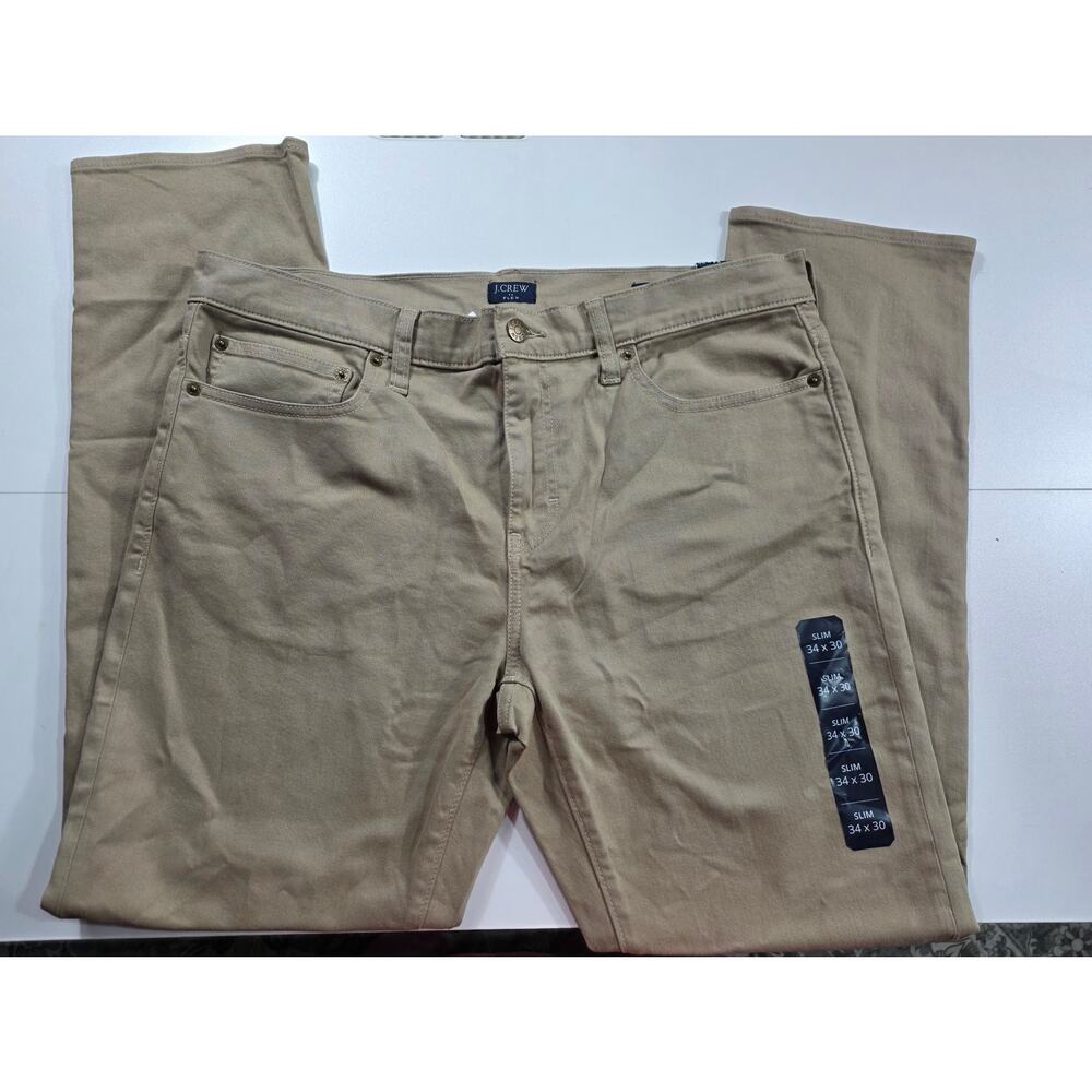 J jCrew Flex Garment Dye 5 Pocket Pants Mens 34x30 Beige Slim Stretch Casual NWT
